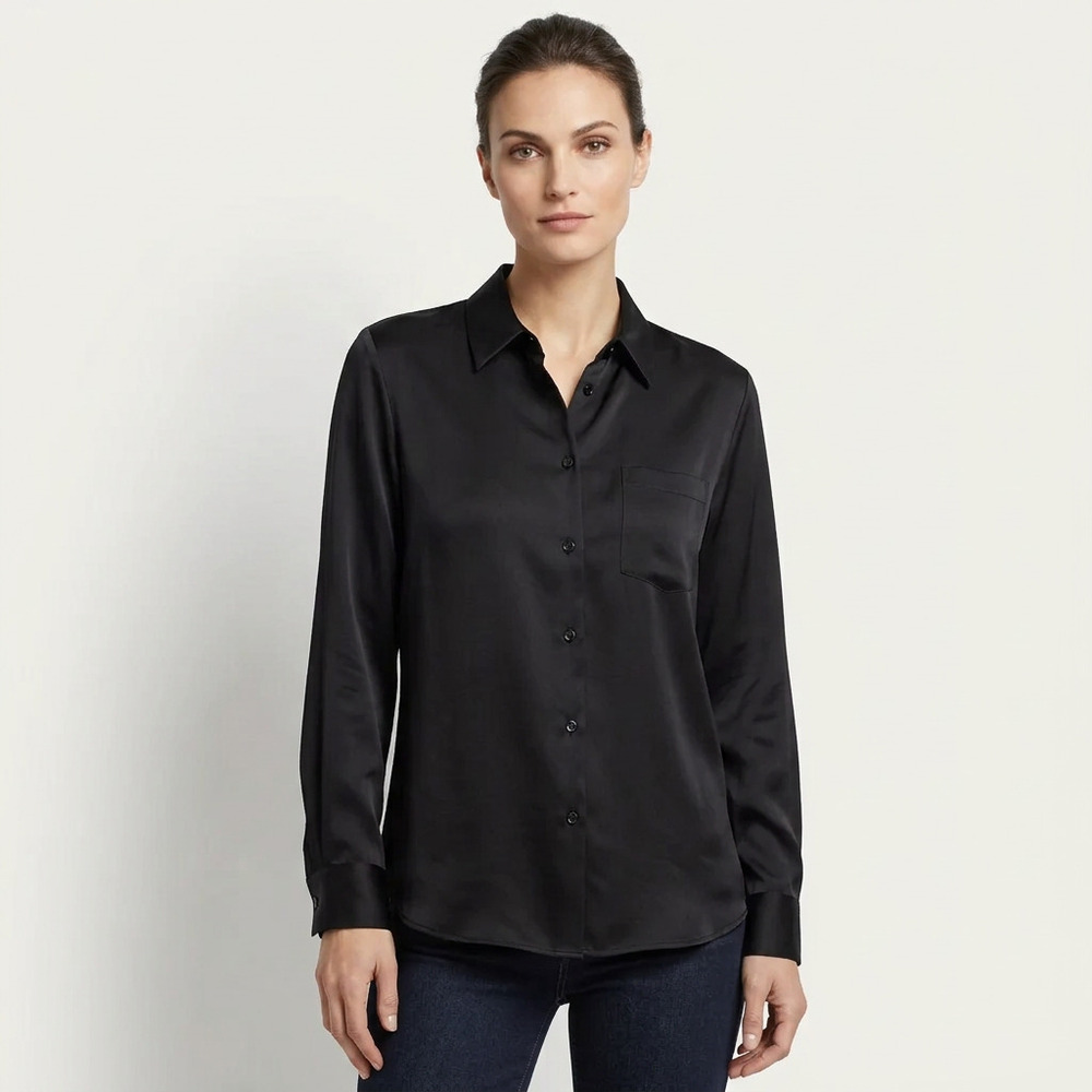 Liz Claiborne 100% Silk Black Blouse Size 8